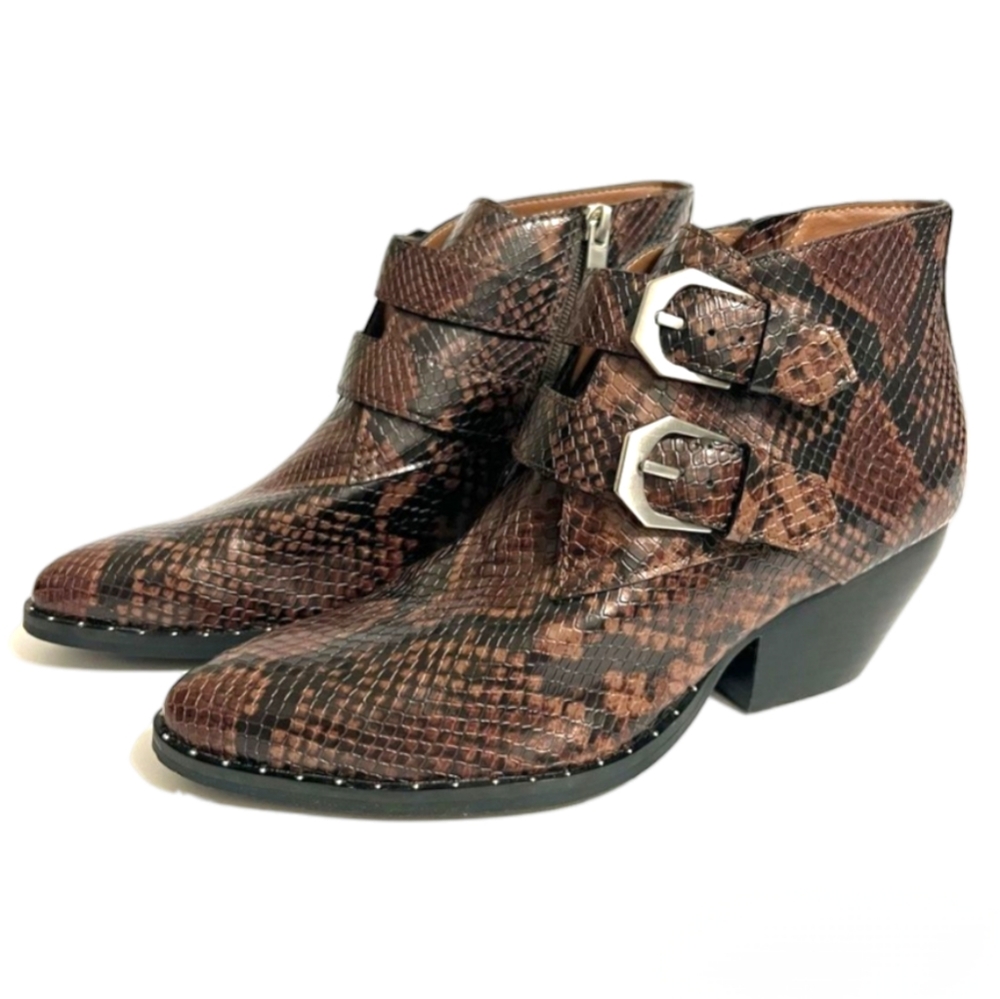 LIKE NEW TREASURE & BOND HARPER SNAKESKIN DOUBLE STACKED HEEL ANKLE BOOTS SZ 9